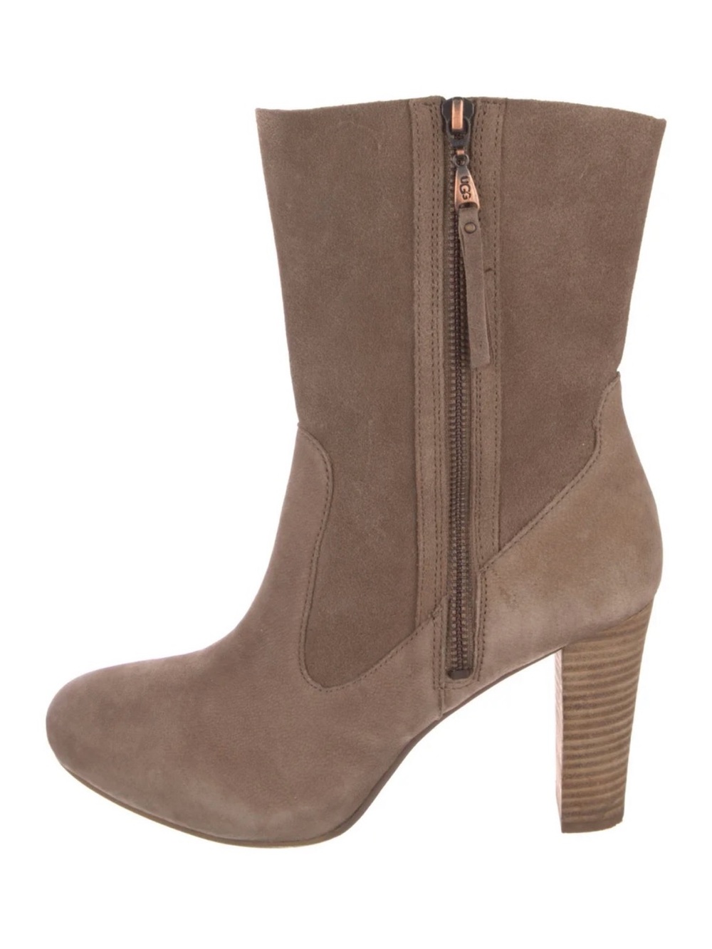 UGG Taupe Suede Mid-Calf Heeled Boot with Side Zip